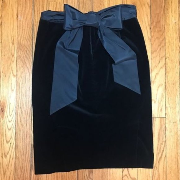 Theory Black Velvet Pencil Skirt with Bow - Picture 1 of 8